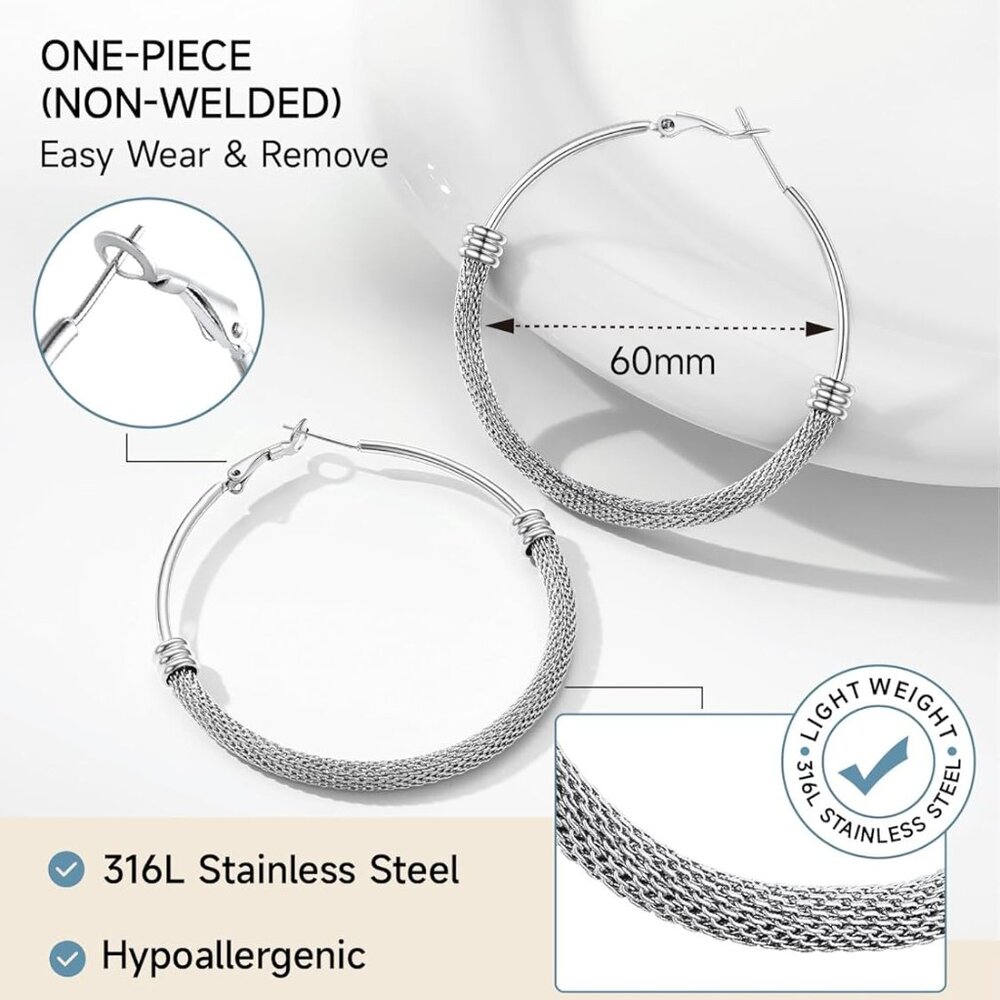 30/40/60/80/100mm Chunky Hoop Earrings For Women Gold Plated/Black Stainless Ste - Picture 6 of 9